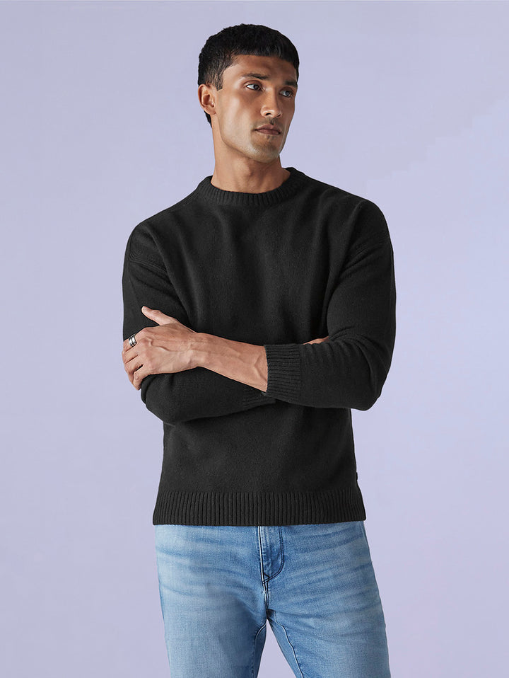 Men's Solid Relaxed Fit Redloop Sweater