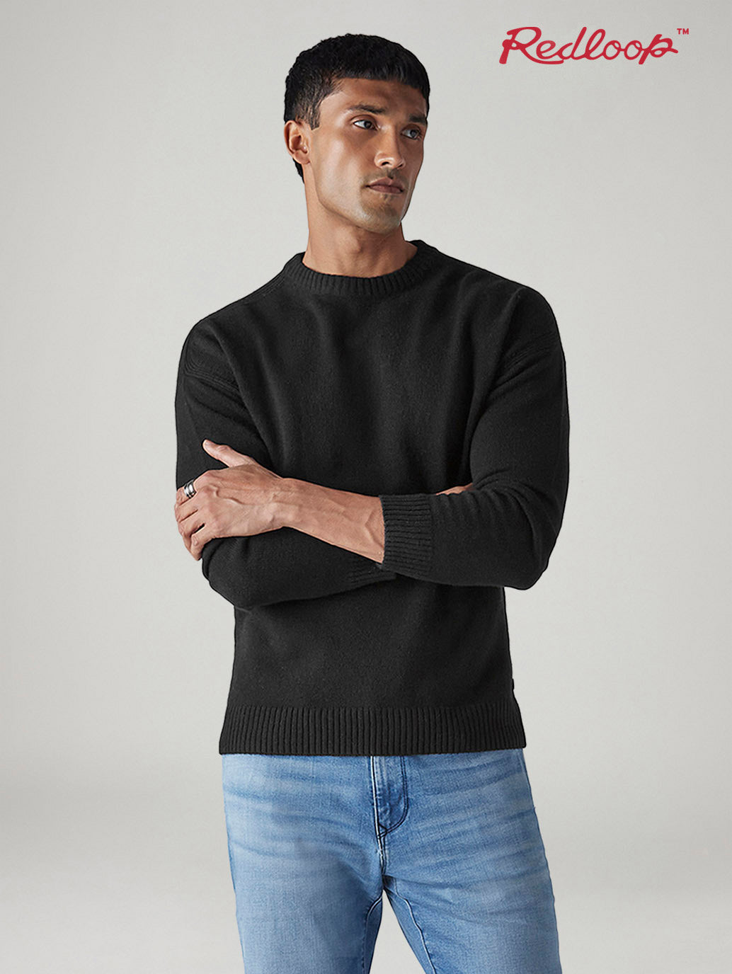 Men's Solid Relaxed Fit Redloop Sweater