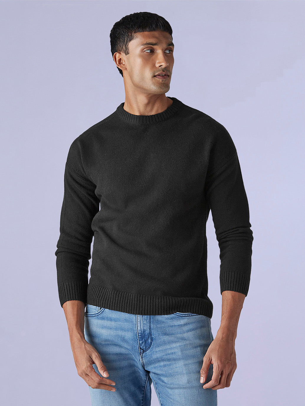Men's Solid Relaxed Fit Redloop Sweater - Front View