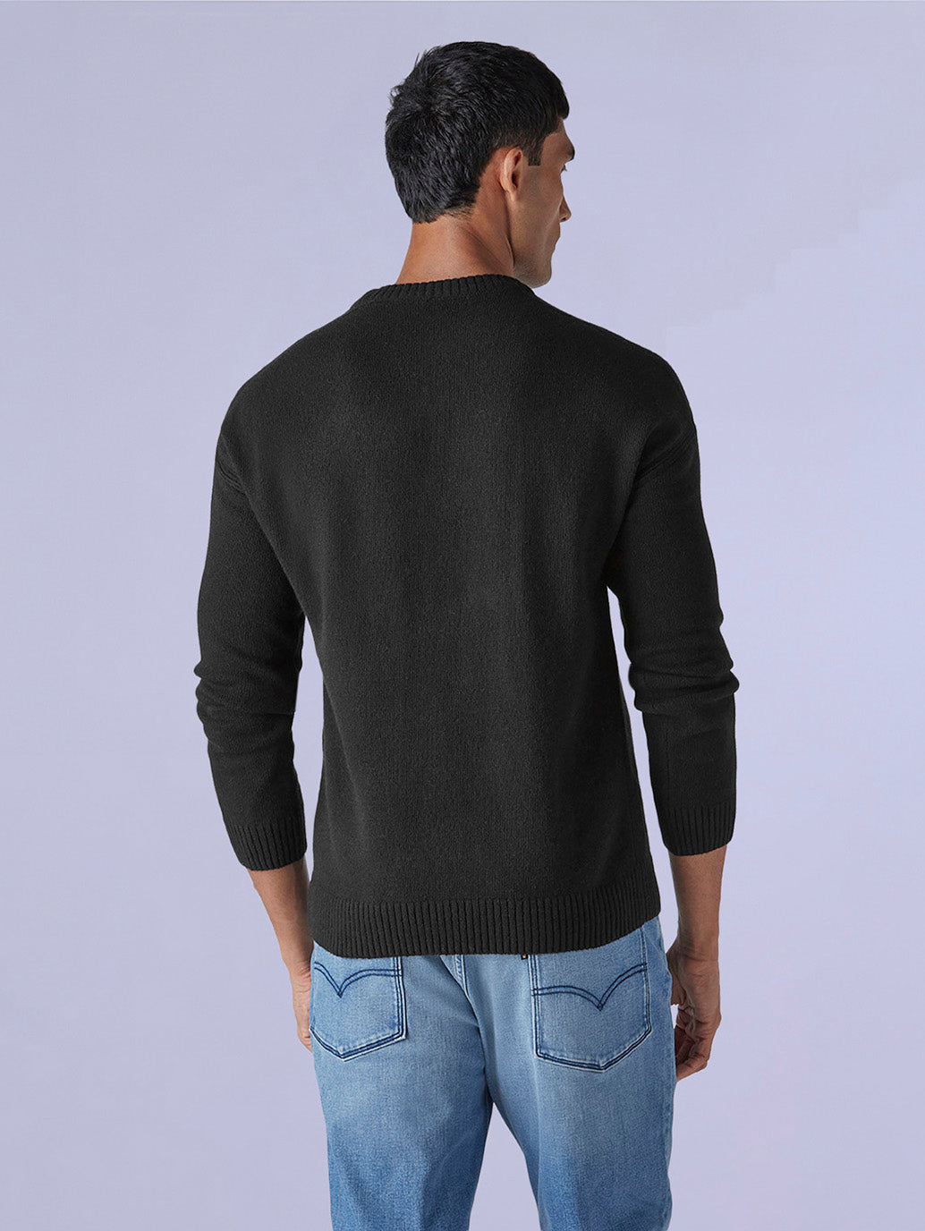 Men's Solid Relaxed Fit Redloop Sweater - Back View