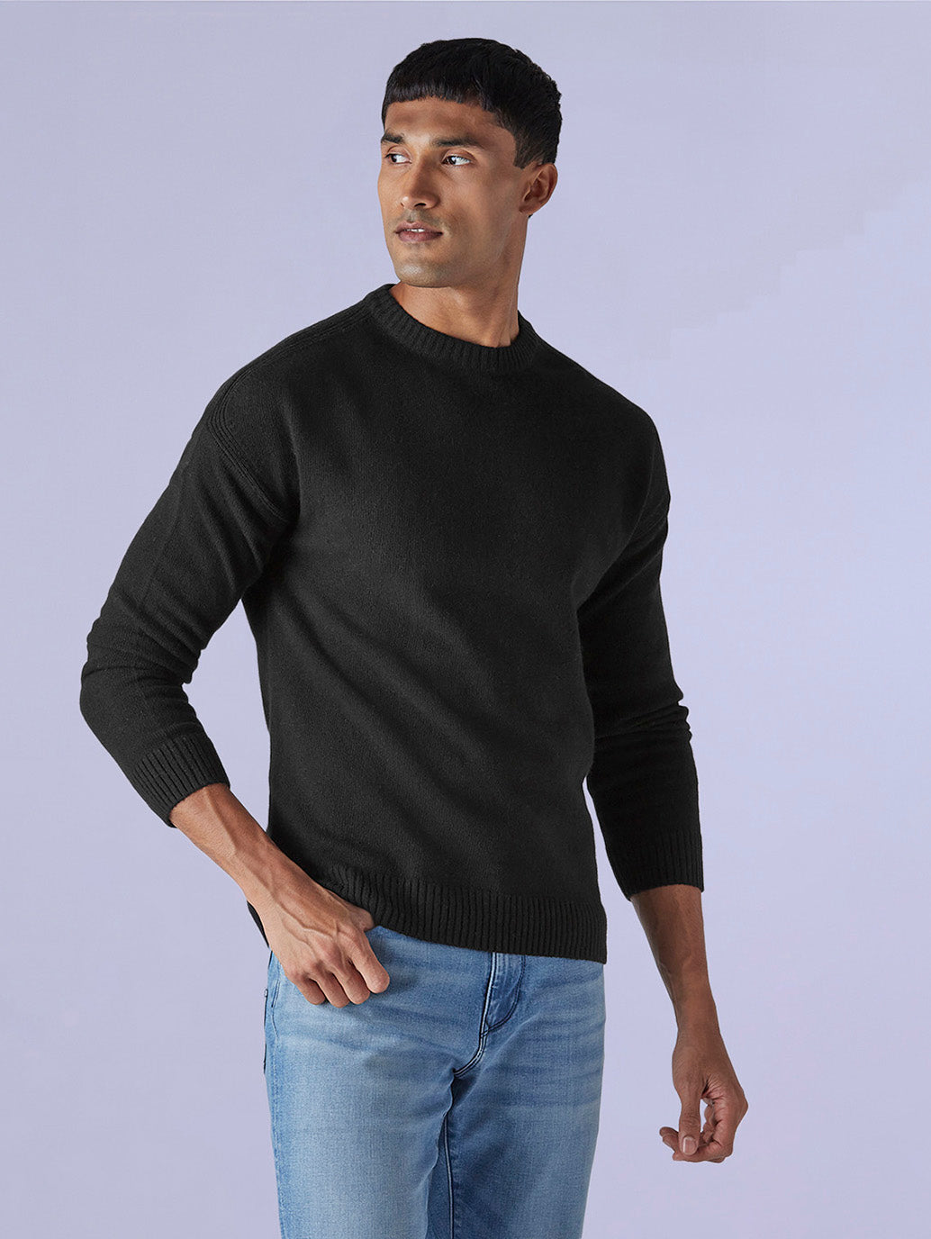 Men's Solid Relaxed Fit Redloop Sweater - Side View