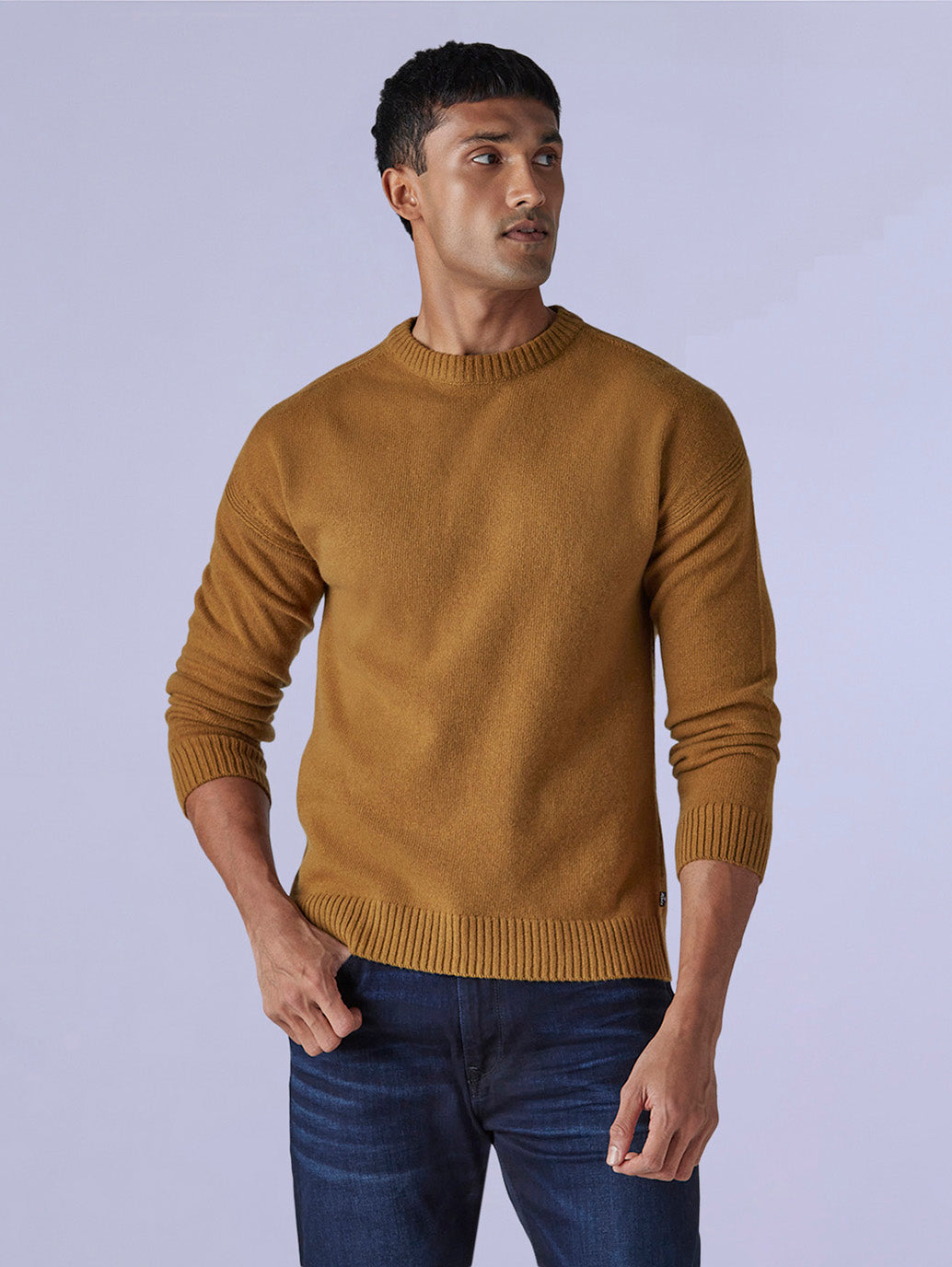 Men's Solid Relaxed Fit Redloop Sweater - Front View