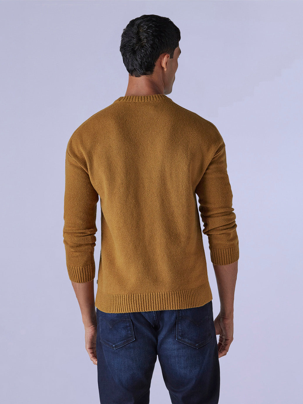 Men's Solid Relaxed Fit Redloop Sweater - Back View