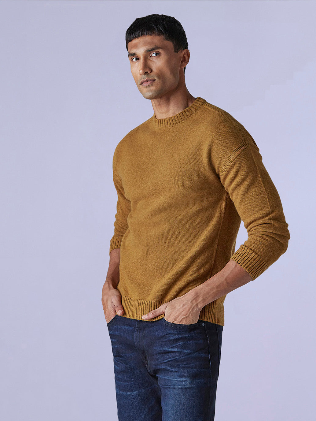 Men's Solid Relaxed Fit Redloop Sweater - Side View