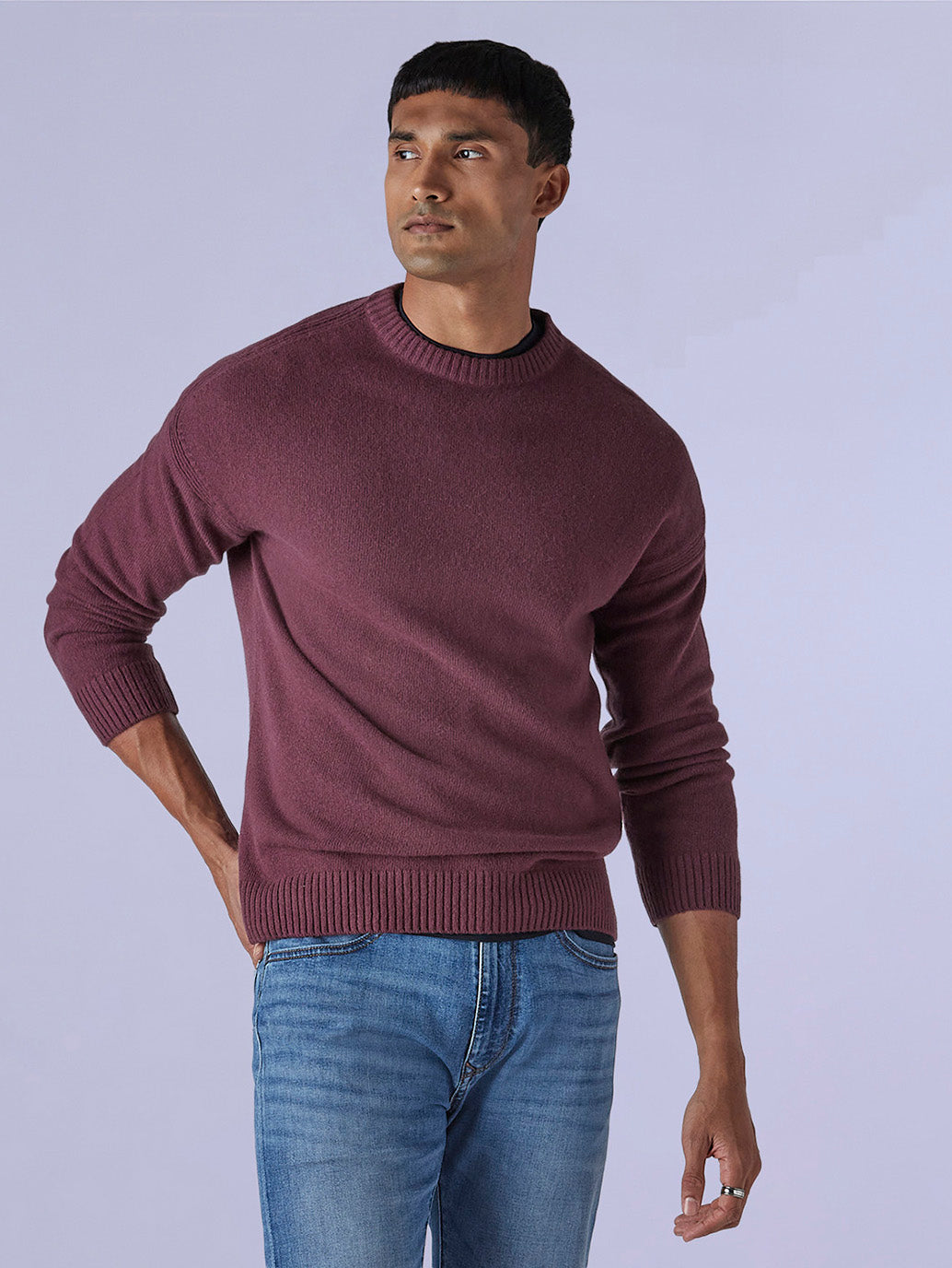 Men's Solid Relaxed Fit Redloop Sweater