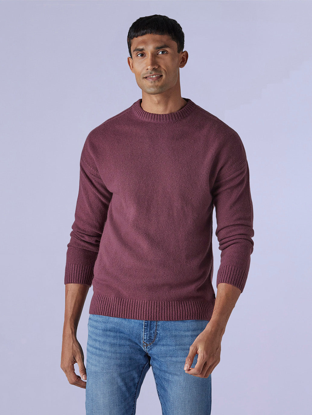 Men's Solid Relaxed Fit Redloop Sweater - Front View
