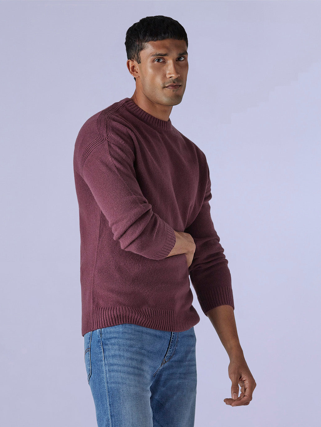 Men's Solid Relaxed Fit Redloop Sweater - Side View