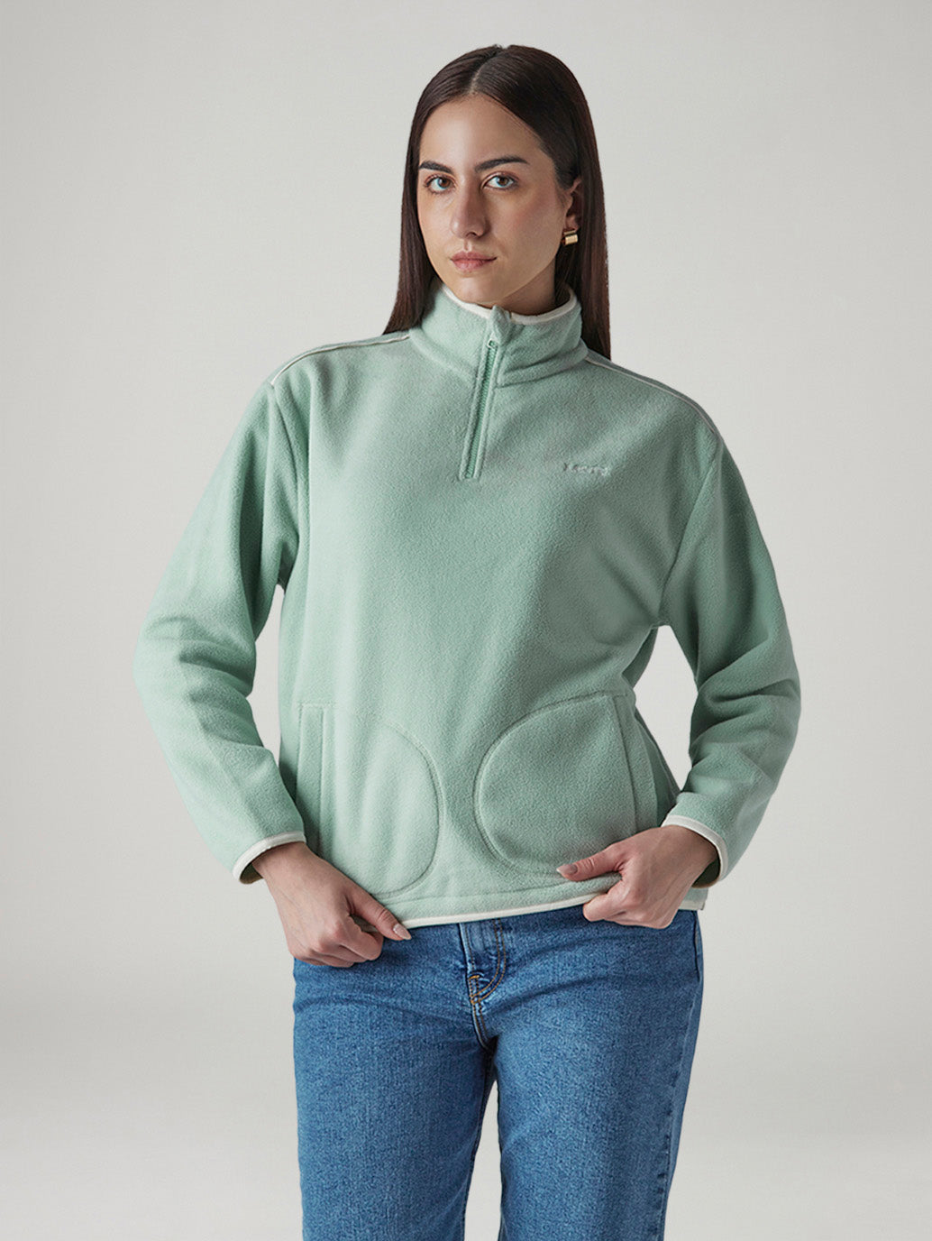 Women's Solid Relaxed Fit Sweatshirt - Front View