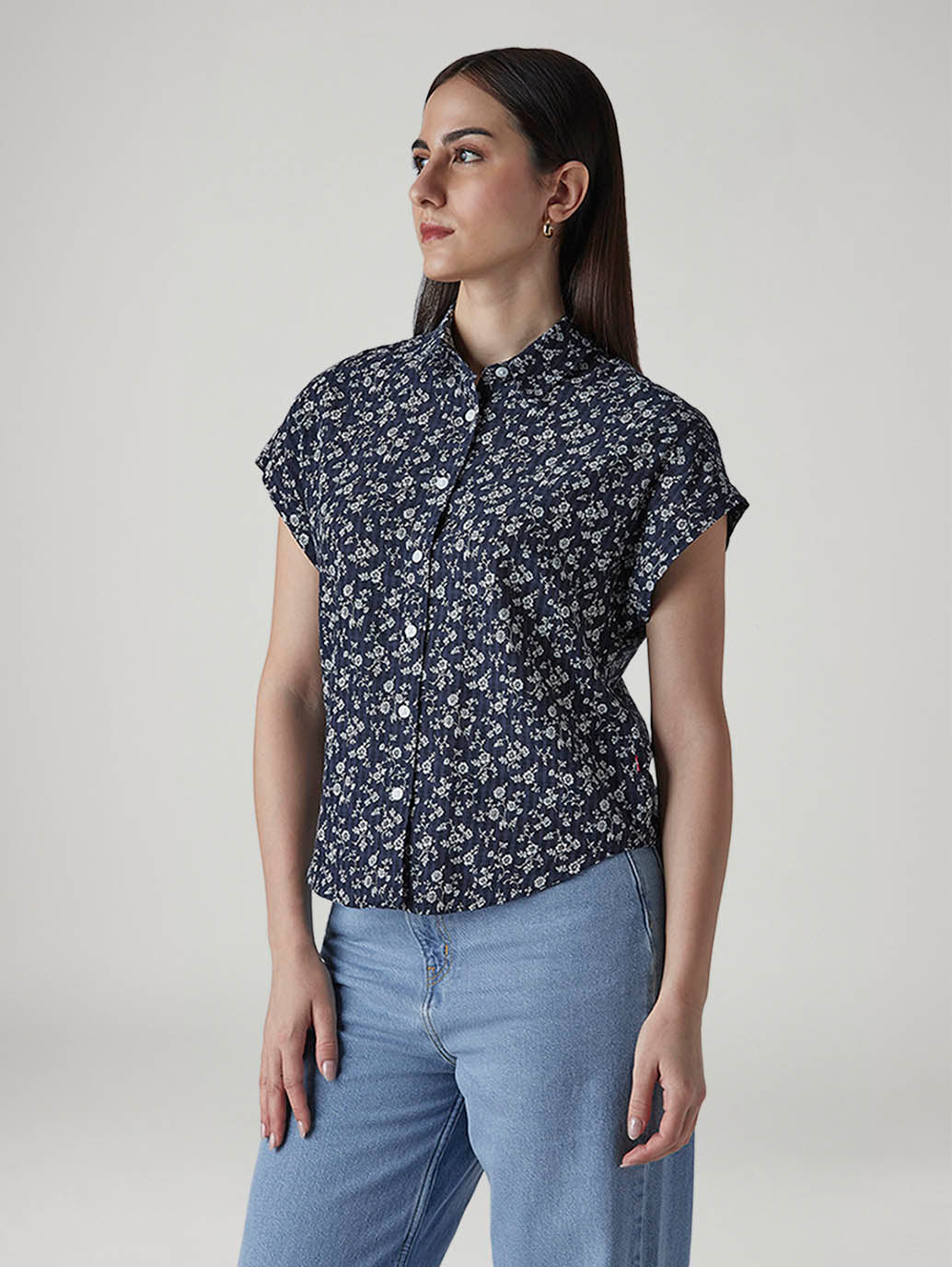 Women's Floral Regular Fit Easy Shirt - Side View