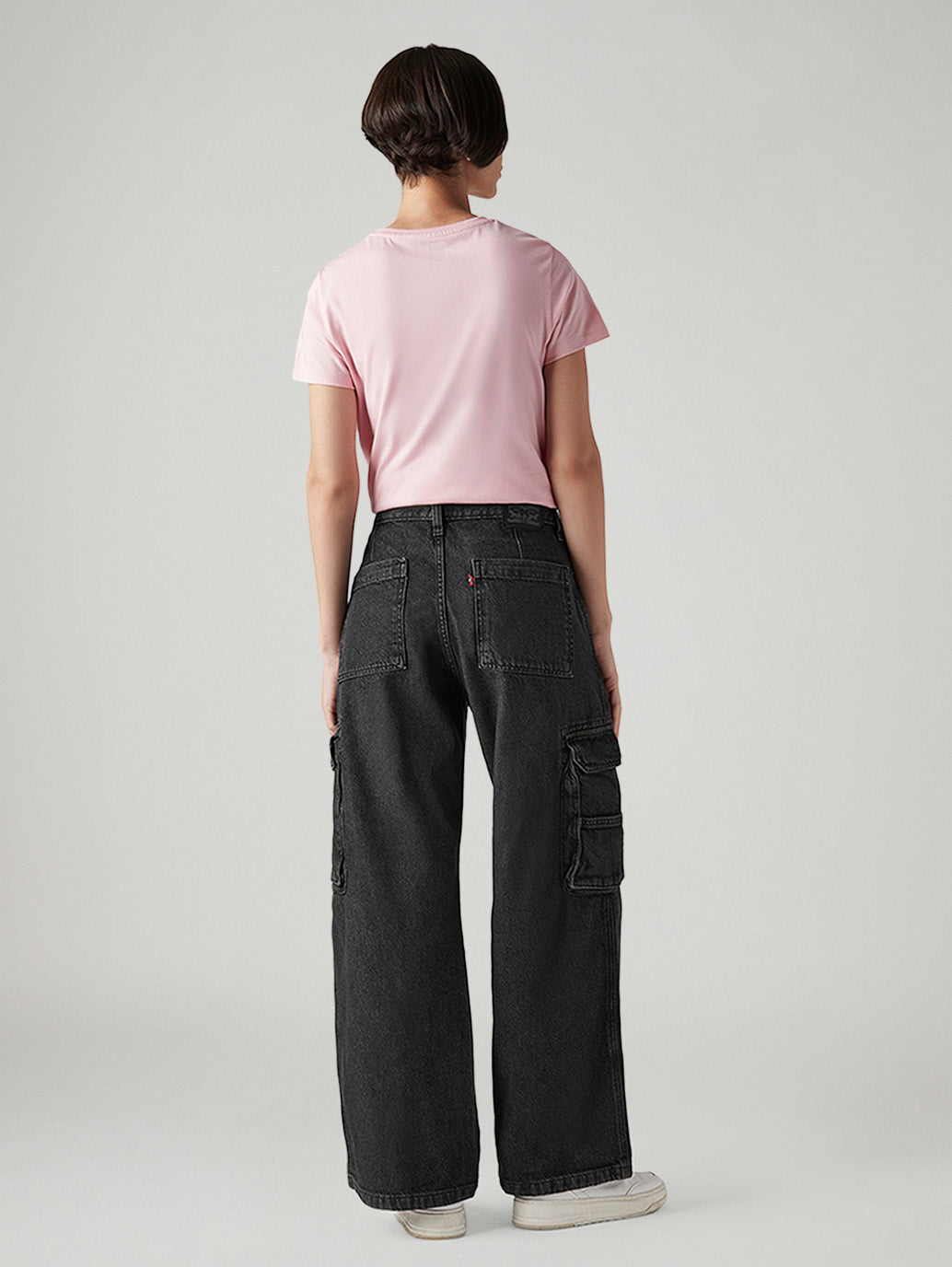 Women's XL Straight Loose Fit Mid Rise Cargo Jeans - Back View