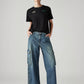 Women's Blue XL Straight Loose Fit Mid Rise Cargo Jeans - Styleshot View