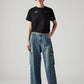 Women's Blue XL Straight Loose Fit Mid Rise Cargo Jeans - Front View