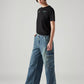 Women's Blue XL Straight Loose Fit Mid Rise Cargo Jeans - Side View