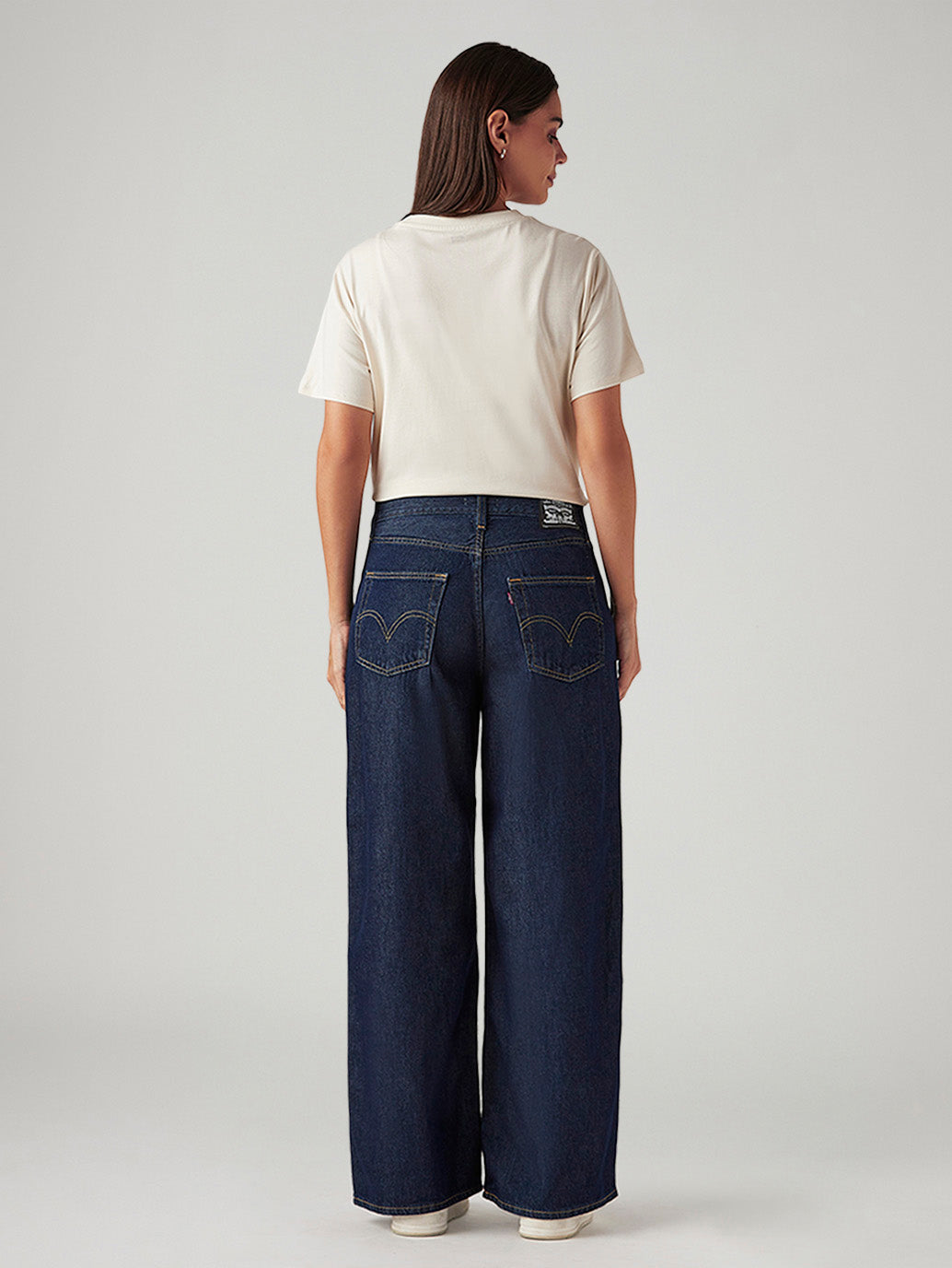 Women's Navy Loose Fit Mid Rise Jeans - Back View