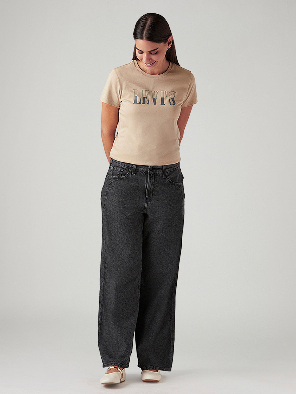 Women's Charcoal Grey Loose Fit Mid Rise Jeans - Front View