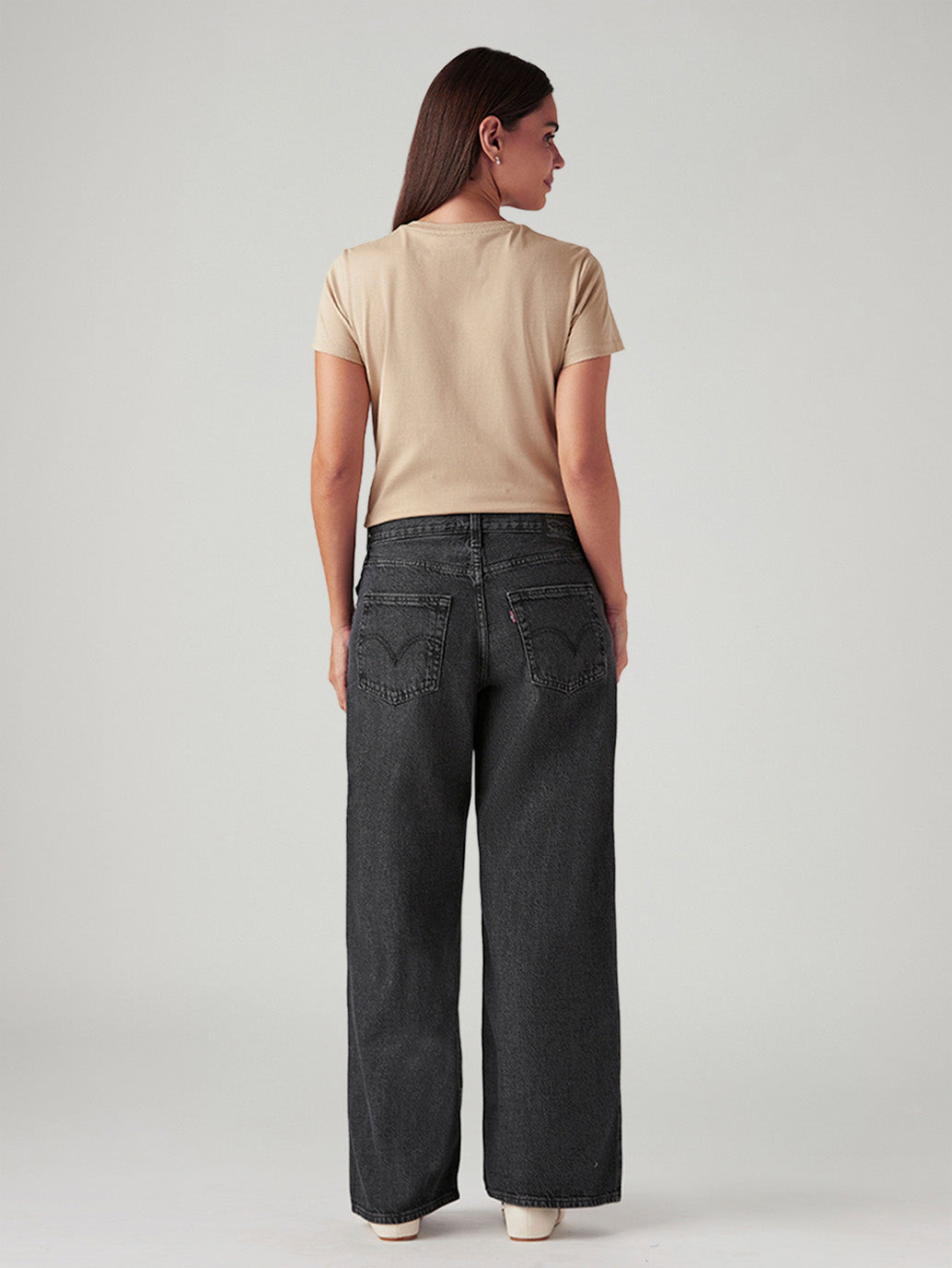 Women's Charcoal Grey Loose Fit Mid Rise Jeans - Back View