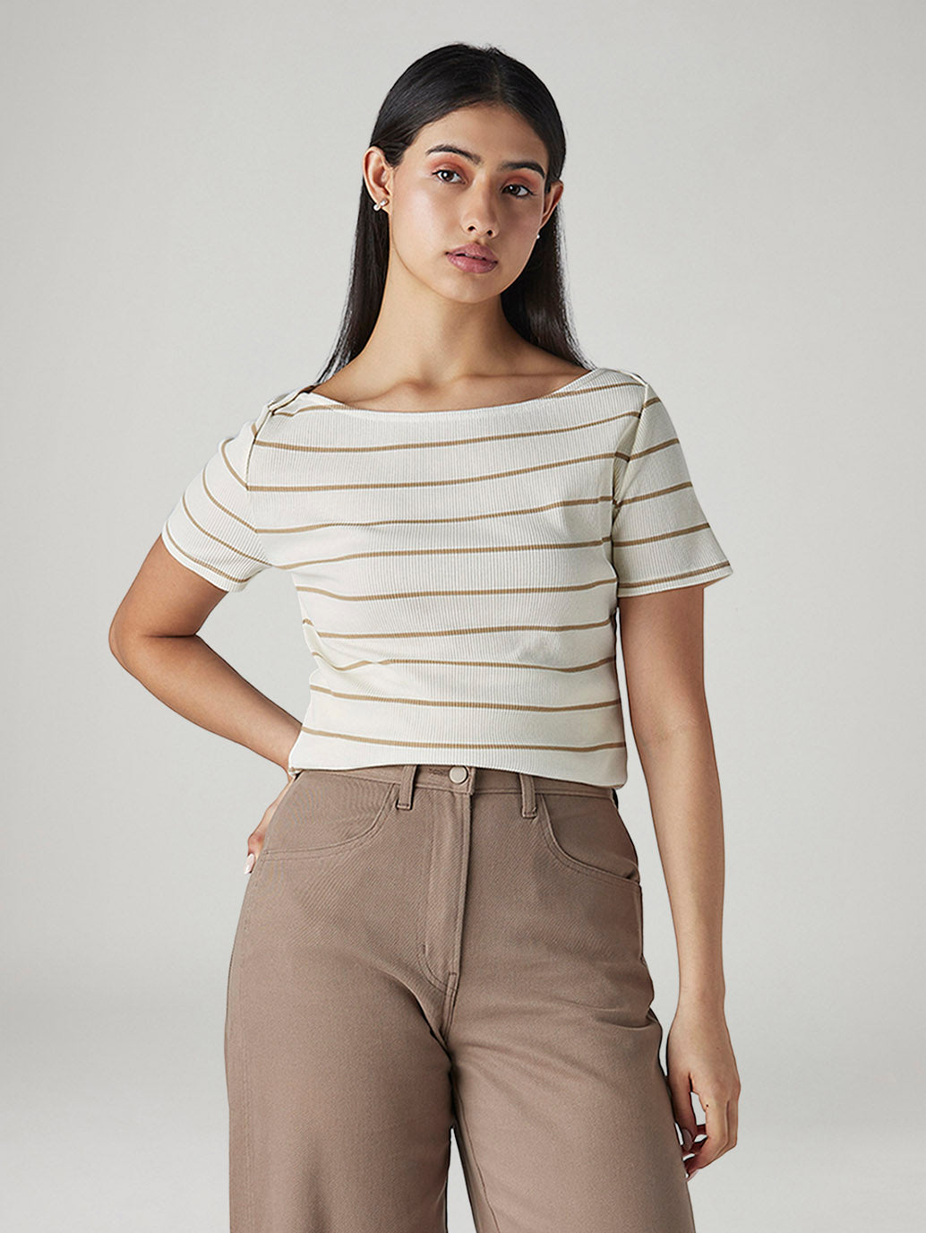 Women's Striped Slim Fit Ribbed Top
