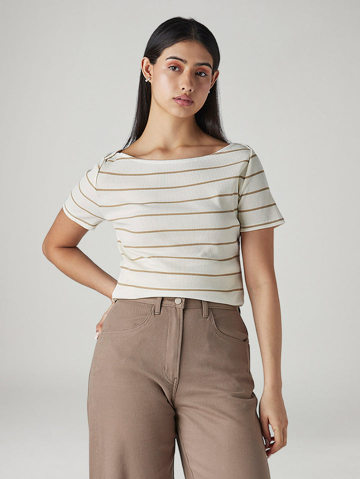 Women's Striped Slim Fit Ribbed Top
