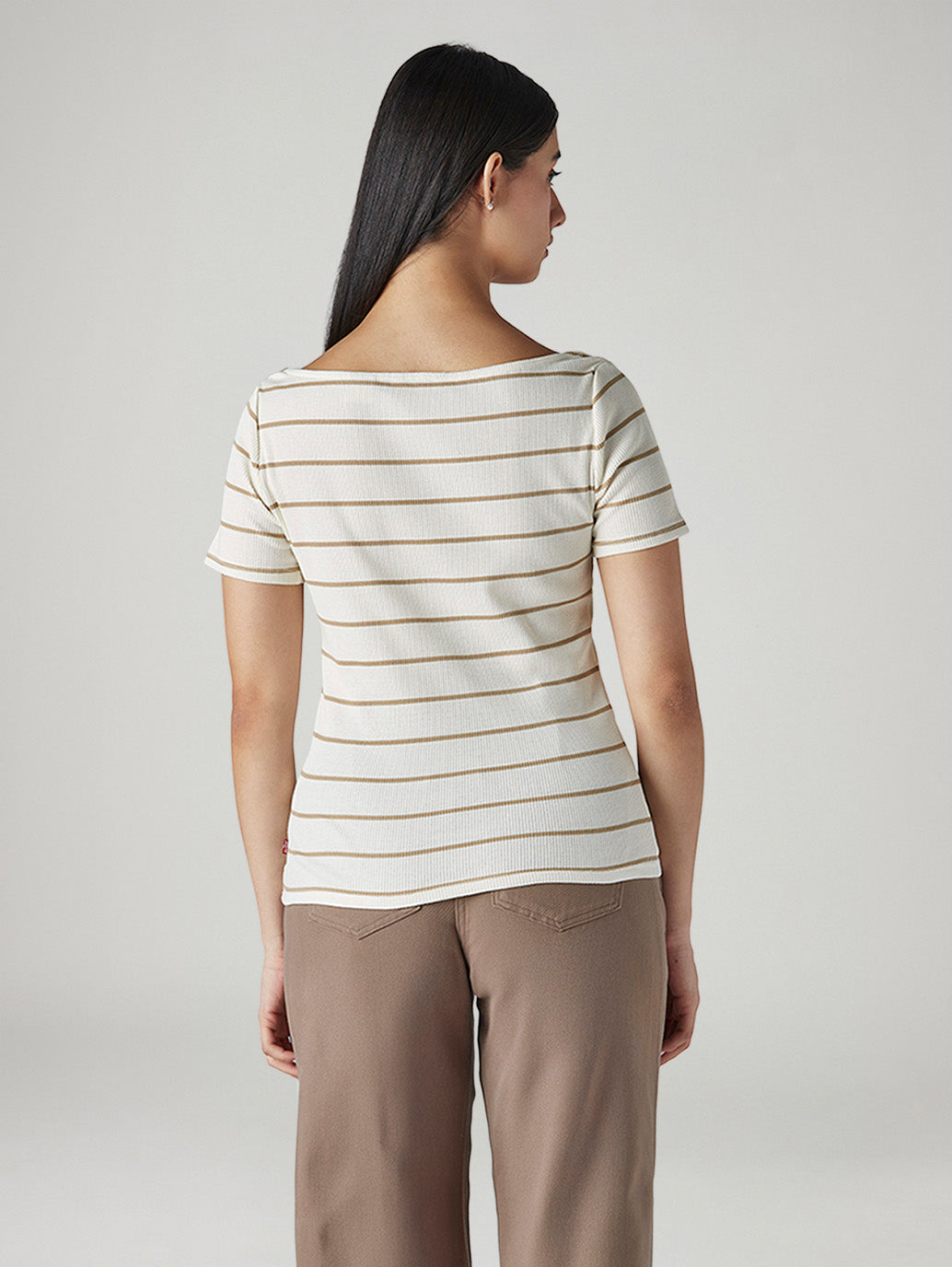 Women's Striped Slim Fit Ribbed Top - Back View