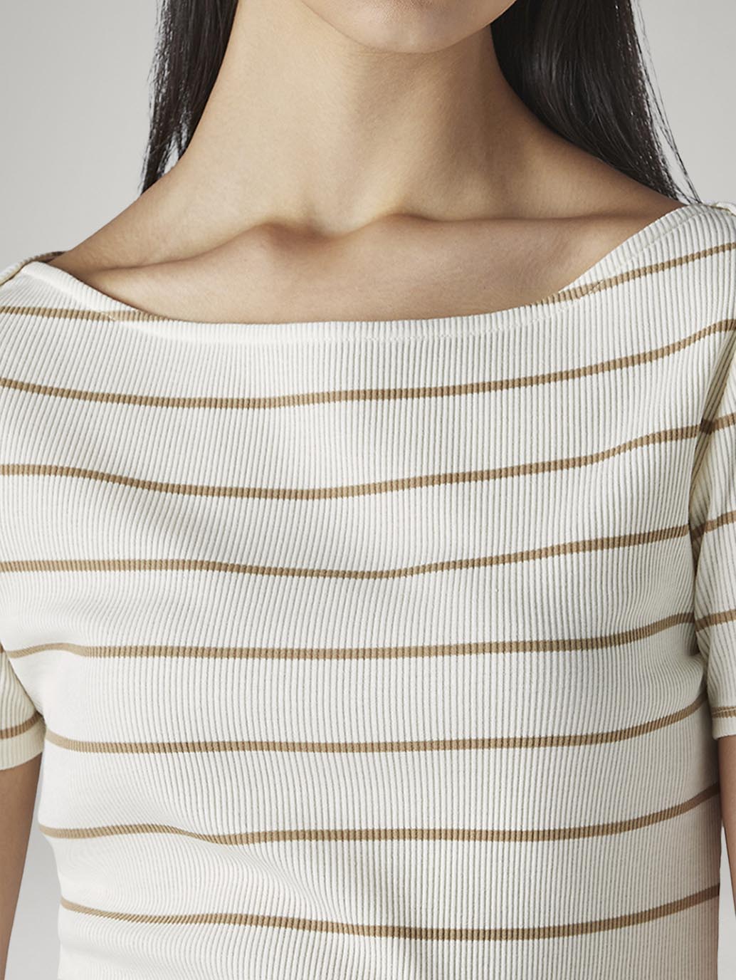Women's Striped Slim Fit Ribbed Top - Detail View