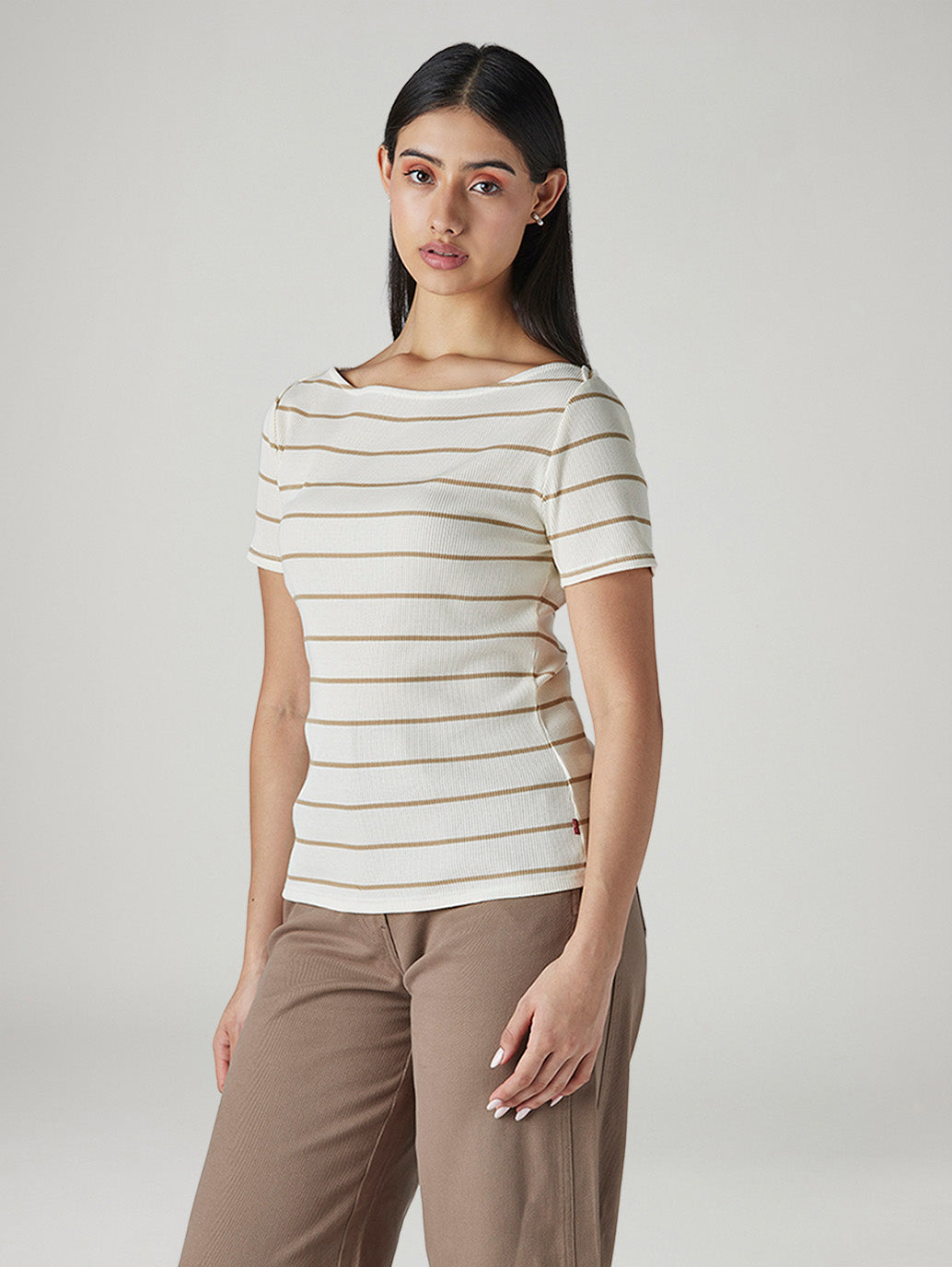 Women's Striped Slim Fit Ribbed Top - Side View