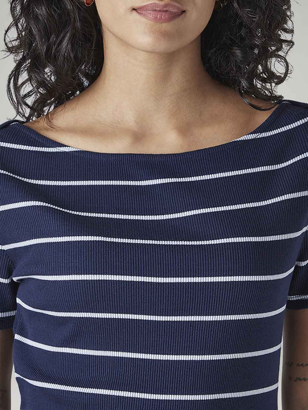 Women's Striped Slim Fit Ribbed T-Shirt - Detail View