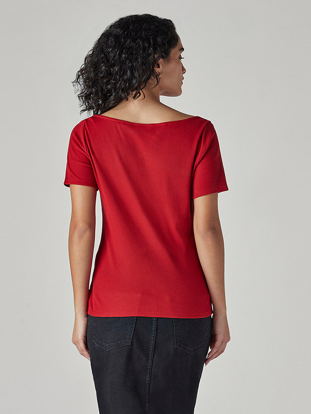 Women's Solid Slim Fit Ribbed Top - Back View