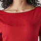 Women's Solid Slim Fit Ribbed Top - Detail View