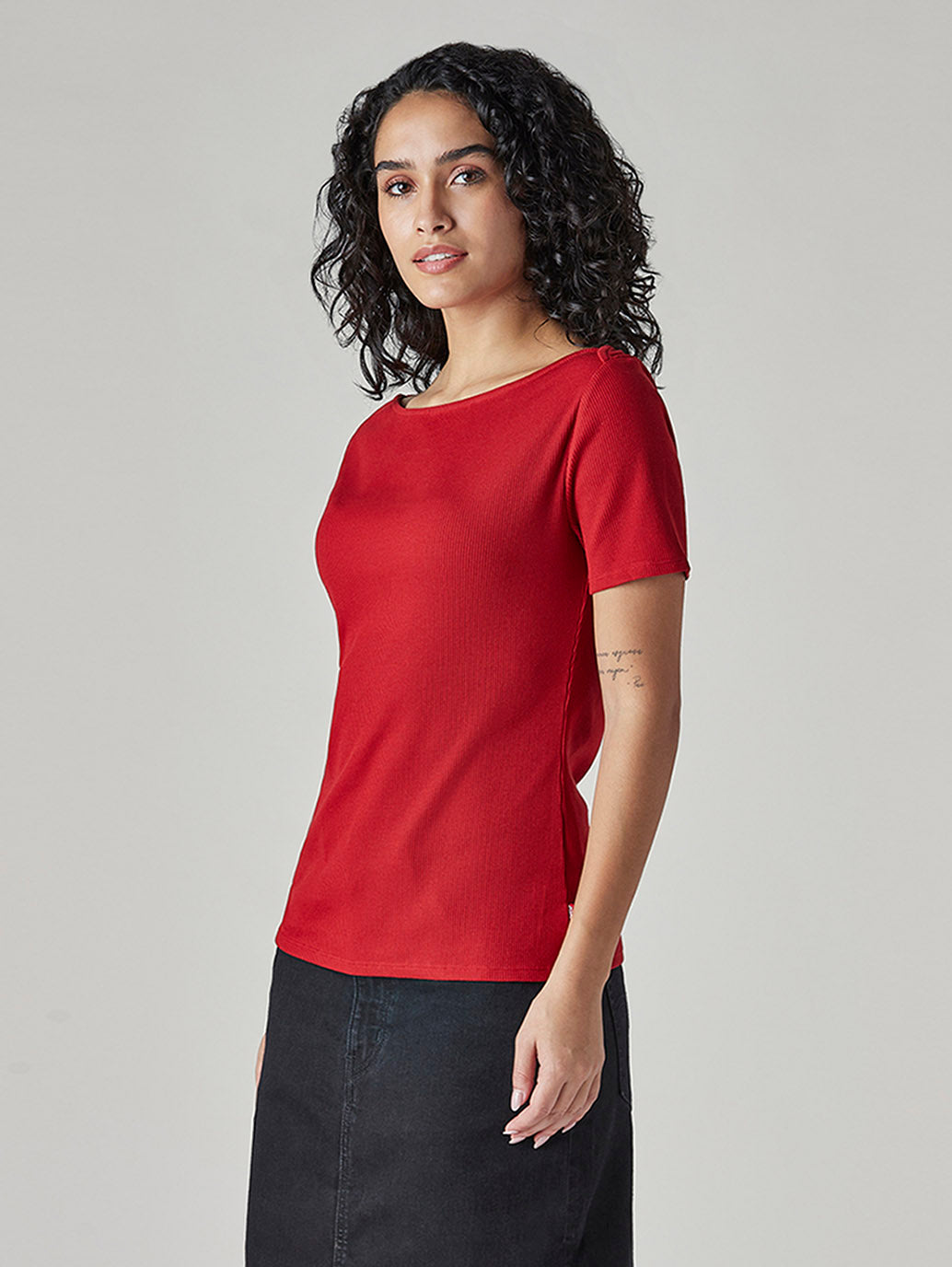 Women's Solid Slim Fit Ribbed Top - Side View