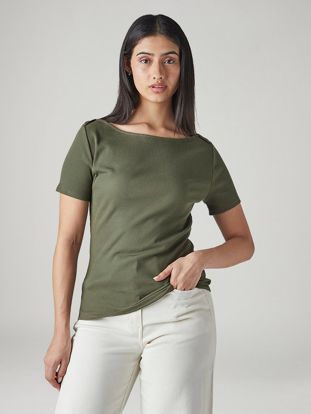Women's Solid Slim Fit Ribbed Top