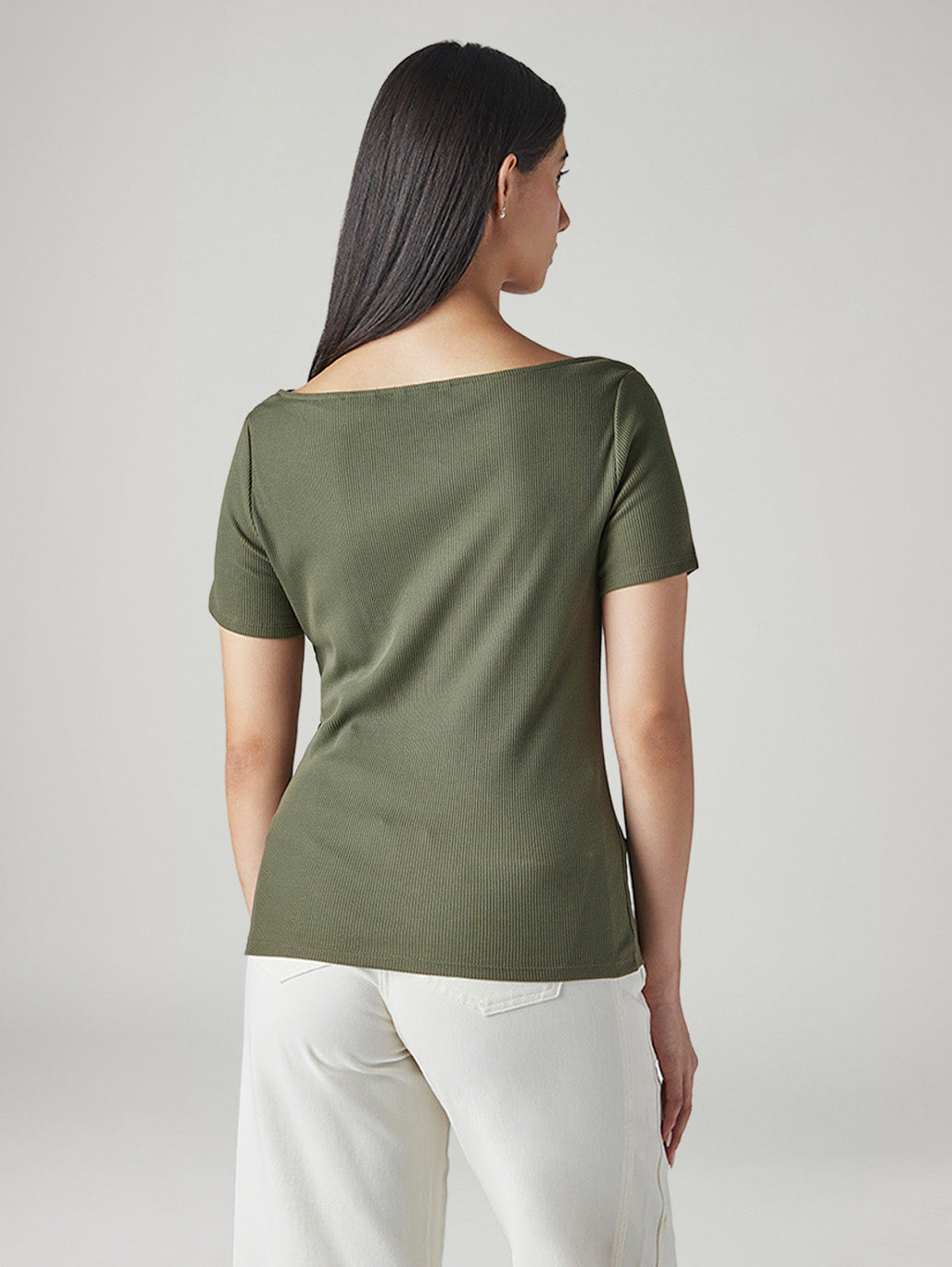 Women's Solid Slim Fit Ribbed Top - Back View