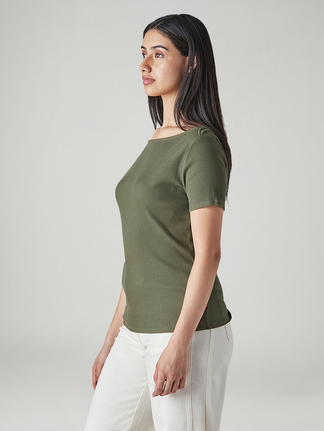 Women's Solid Slim Fit Ribbed Top - Side View