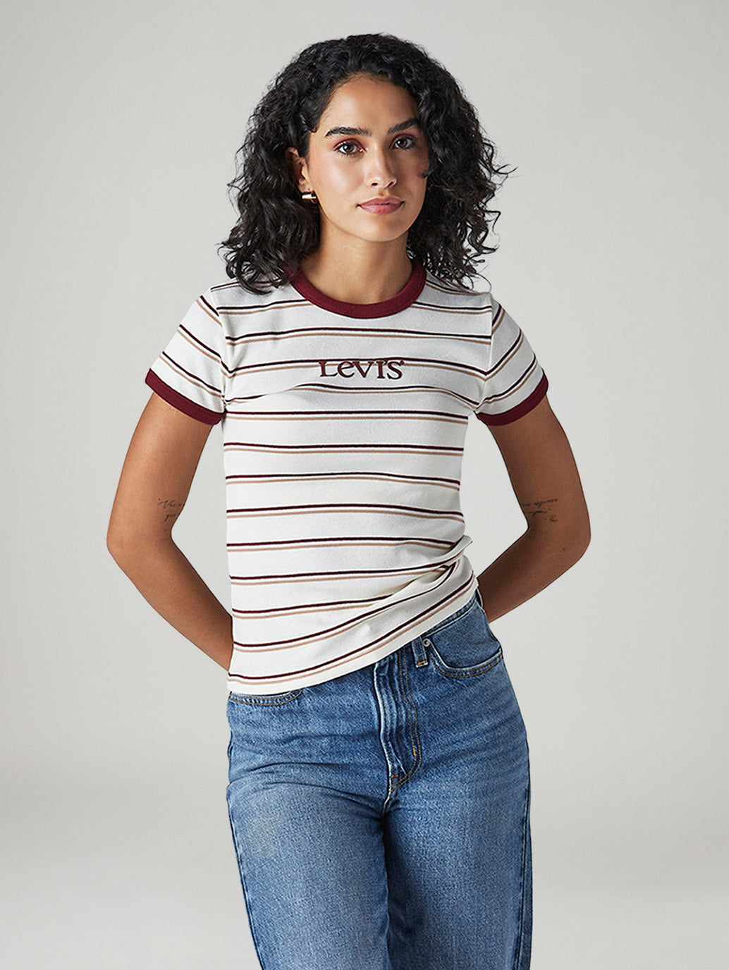 Women's Striped Slim Fit Ribbed T-Shirt