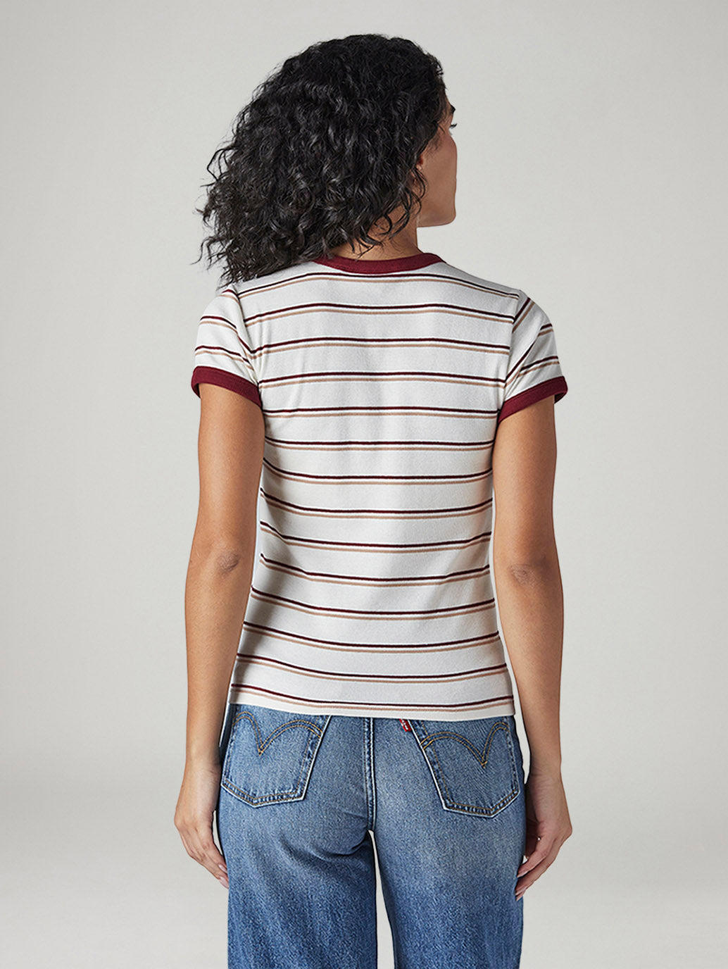 Women's Striped Slim Fit Ribbed T-Shirt - Back View