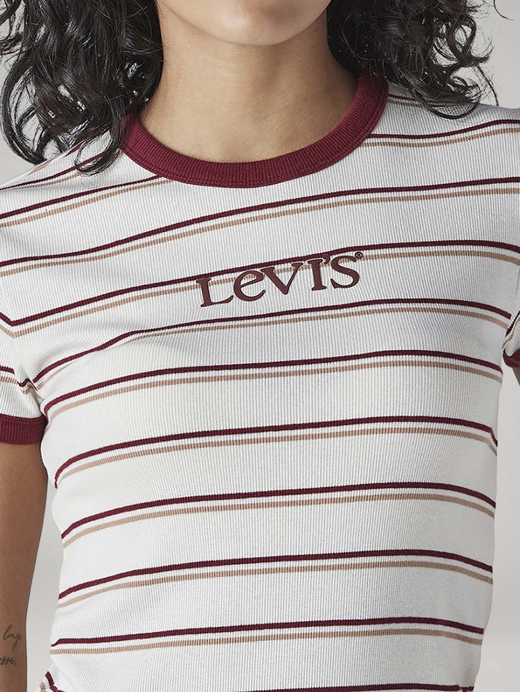 Women's Striped Slim Fit Ribbed T-Shirt - Detail View
