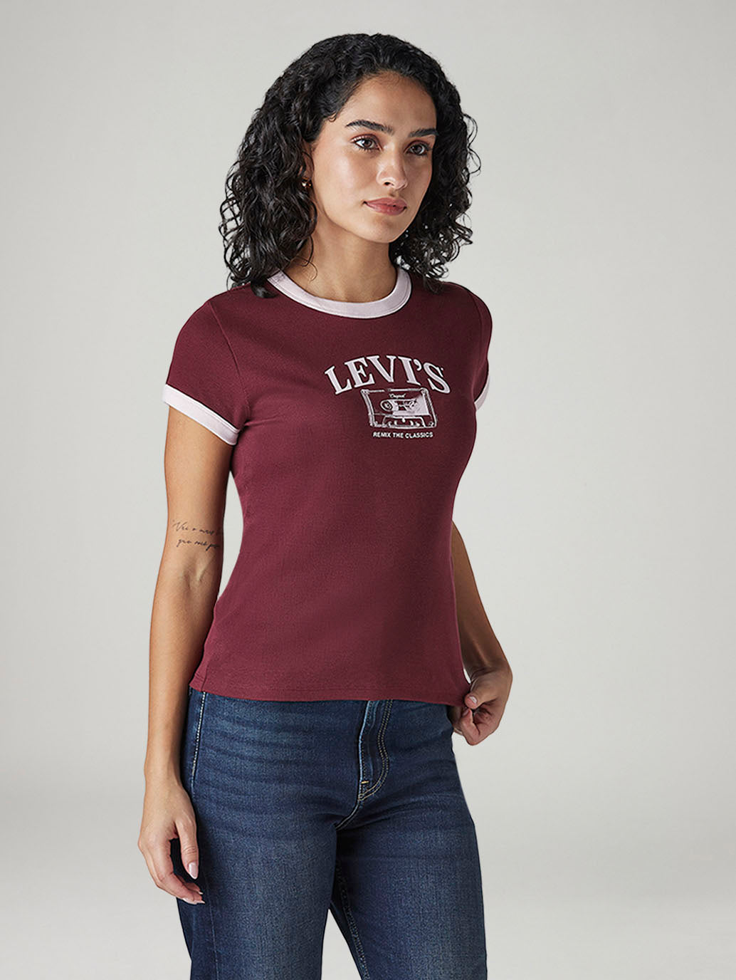 Women's Graphic Print Slim Fit Ribbed T-Shirt - 20 View