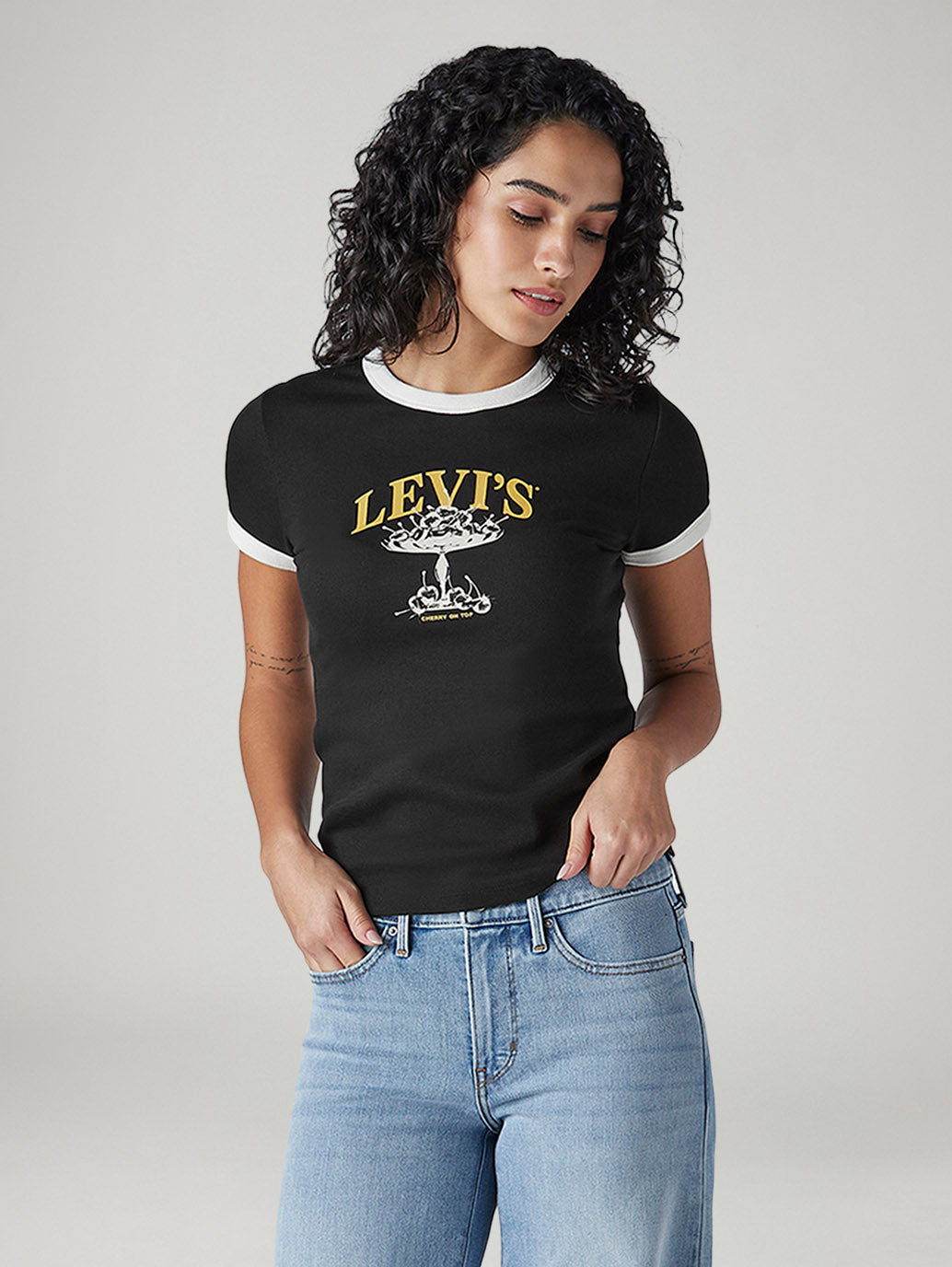 Women's Graphic Print Slim Fit Ribbed T-Shirt