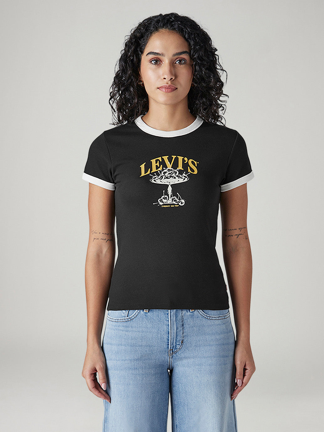 Women's Graphic Print Slim Fit Ribbed T-Shirt - Front View
