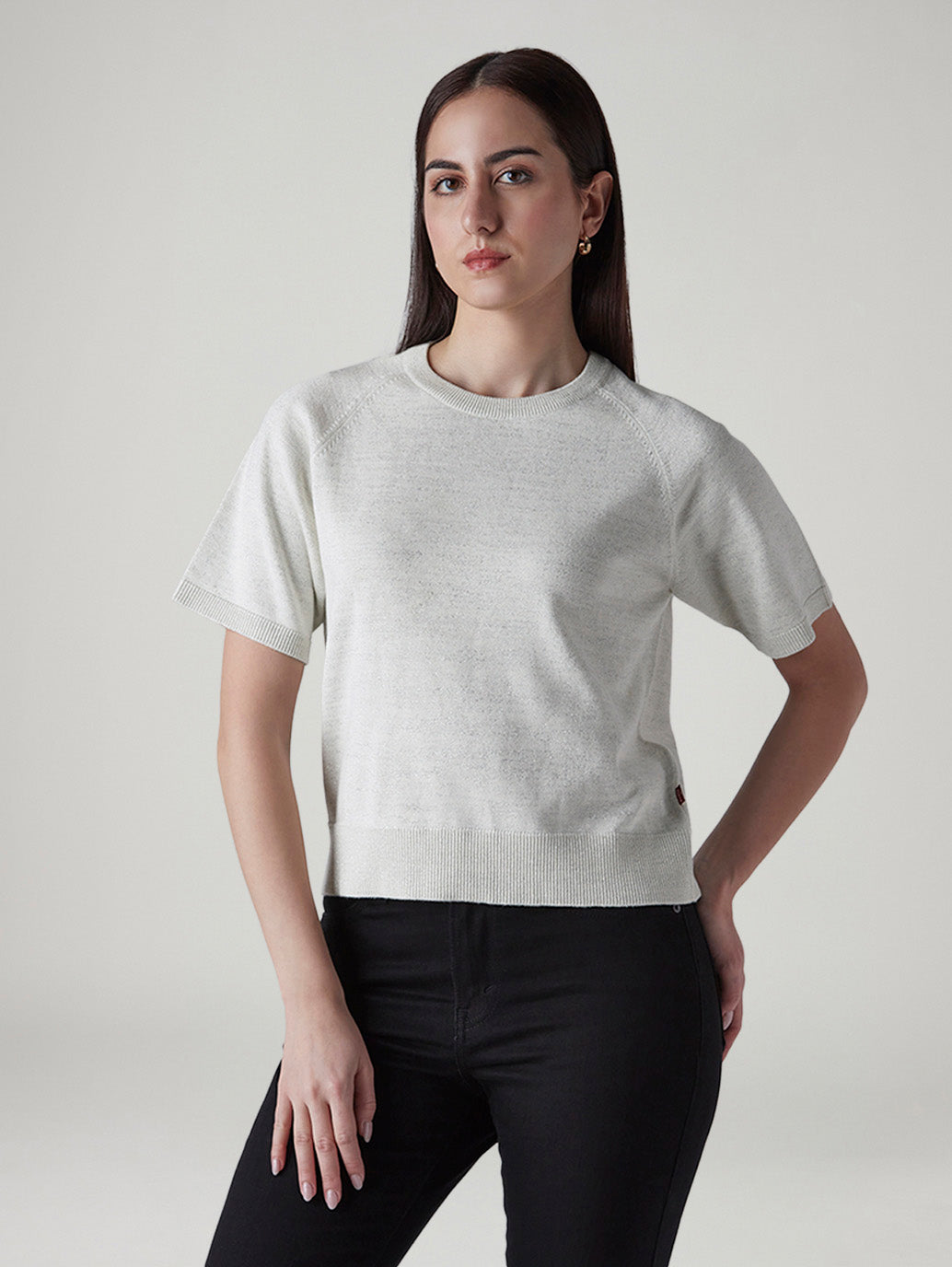 Women's Solid Slim Fit Embroidered T-Shirt - Front View