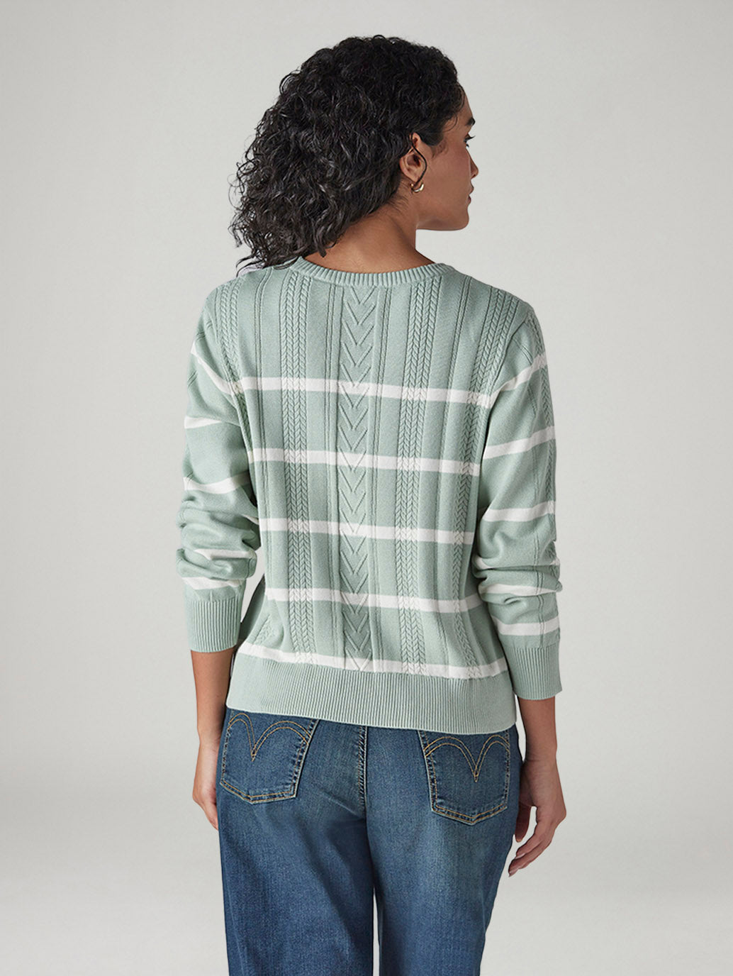 Women's Striped Regular Fit Cable Sweater - Back View