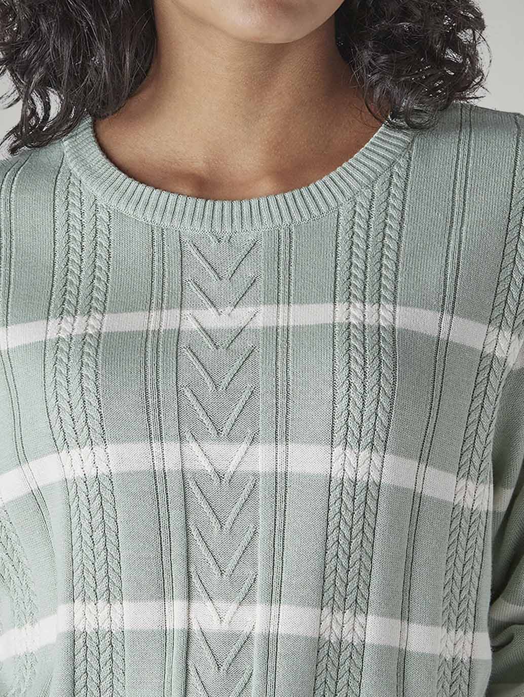 Women's Striped Regular Fit Cable Sweater - Detail View