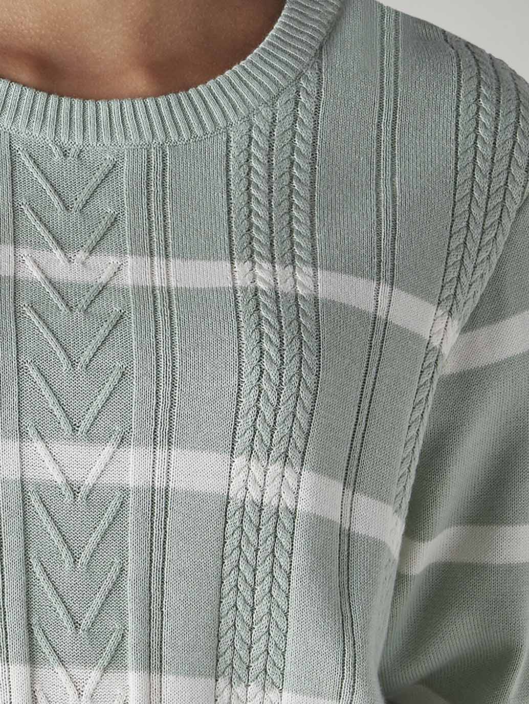 Women's Striped Regular Fit Cable Sweater - Detail View