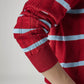 Women's Striped Red Crew Neck Cable Sweater - Detail View