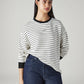 Women's Striped Off White Crew Neck Sweatshirt - Styleshot View