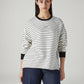 Women's Striped Off White Crew Neck Sweatshirt - Front View
