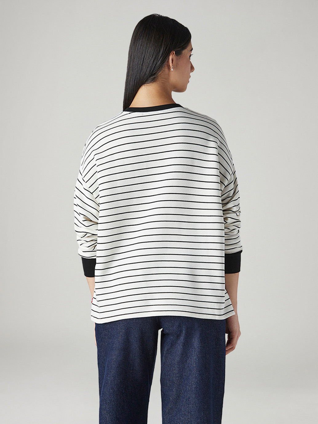 Women's Striped Off White Crew Neck Sweatshirt - Back View