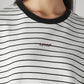 Women's Striped Off White Crew Neck Sweatshirt - Detail View