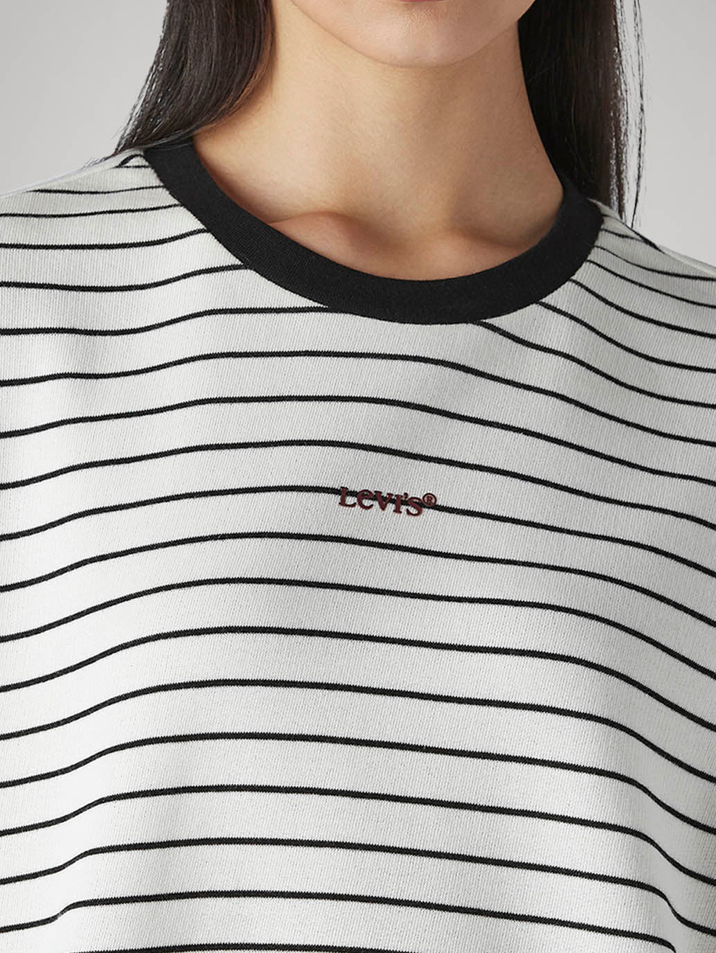 Women's Striped Off White Crew Neck Sweatshirt - Detail View