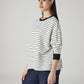 Women's Striped Off White Crew Neck Sweatshirt - Side View