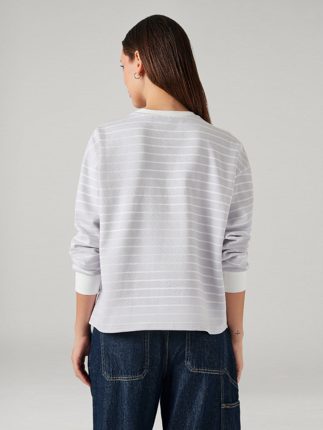 Women's Striped Relaxed Fit Sweatshirt - Back View